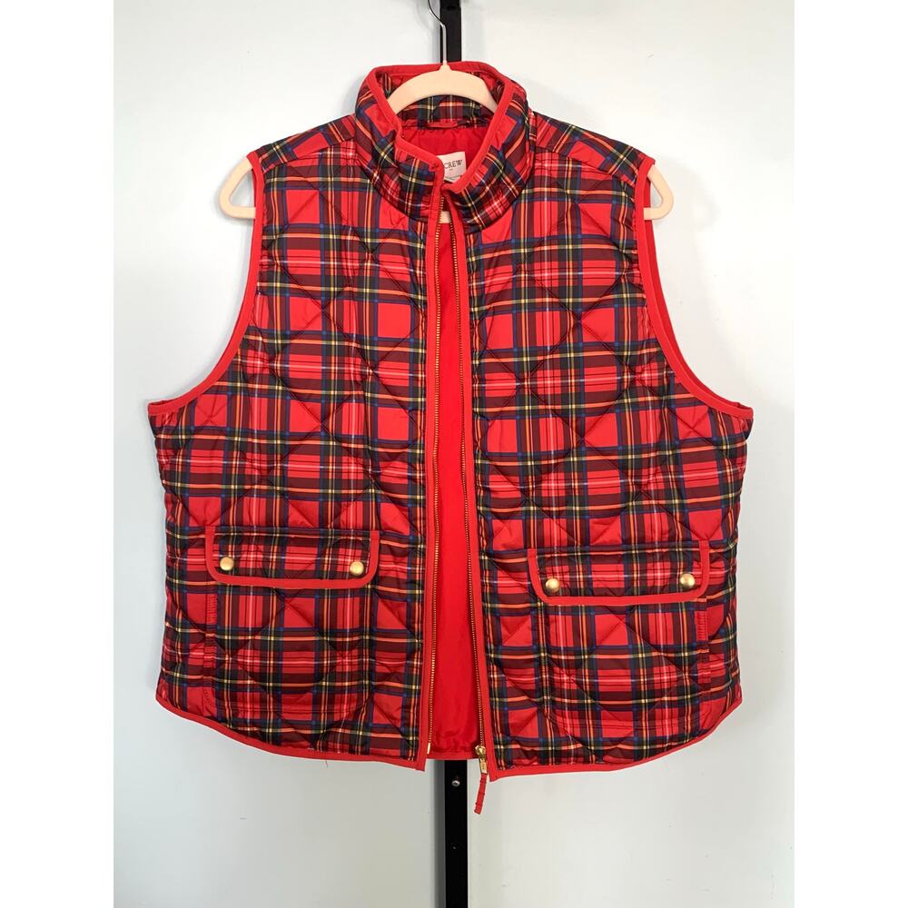 J. Crew Factory Red Tartan Plaid Quilted Puffer Vest Size XXL - Picture 6 of 6